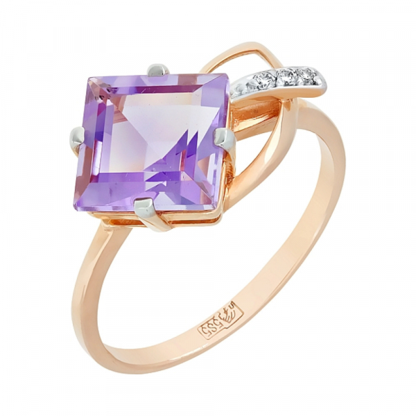 Золотое кольцо с аметистом и фианитом № 83288