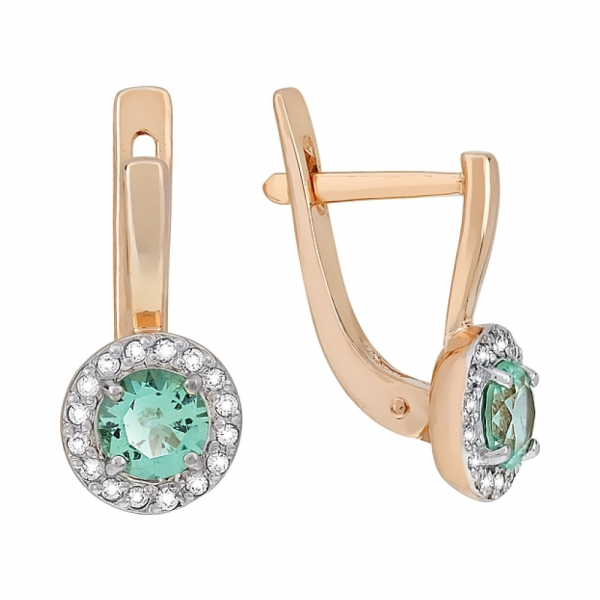 Золотые серьги с бриллиантом и изумрудом № 107556