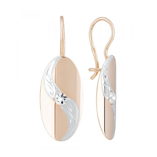 Золотые серьги с фианитом и алмазкой № 124285