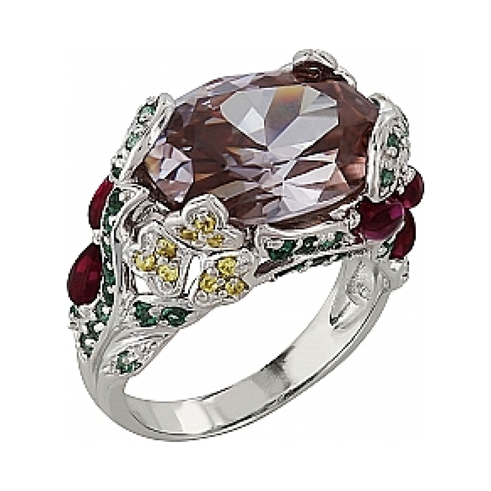 Серебряное кольцо с фианитом и имитац .кварца № 99930