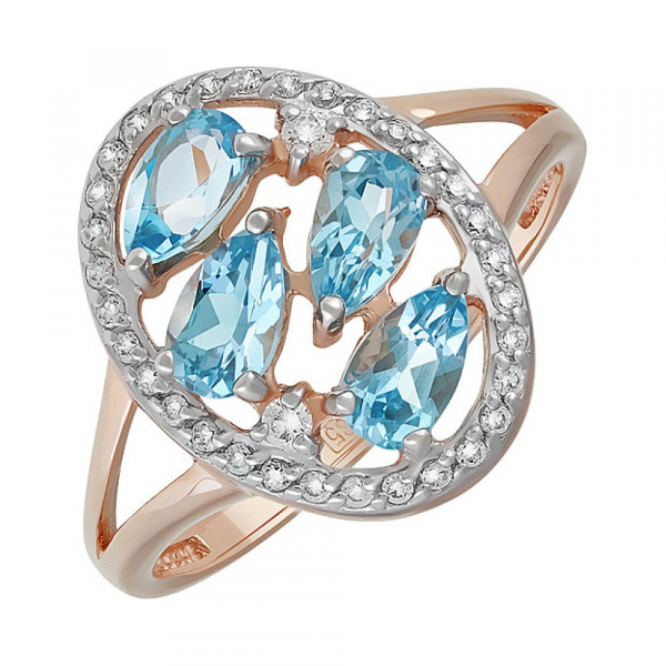 Золотое кольцо с топазом и фианитом № 135497