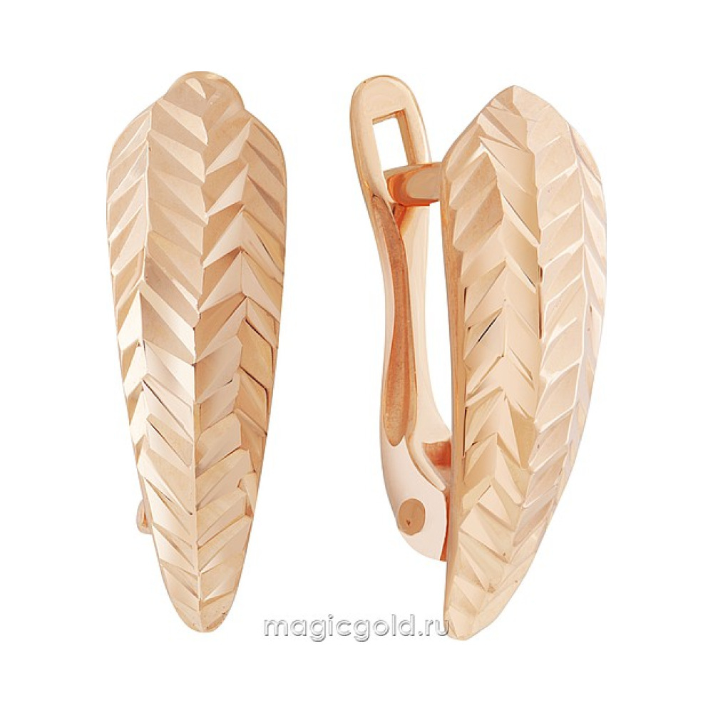 Золотые серьги без камня с алмазкой № 171863