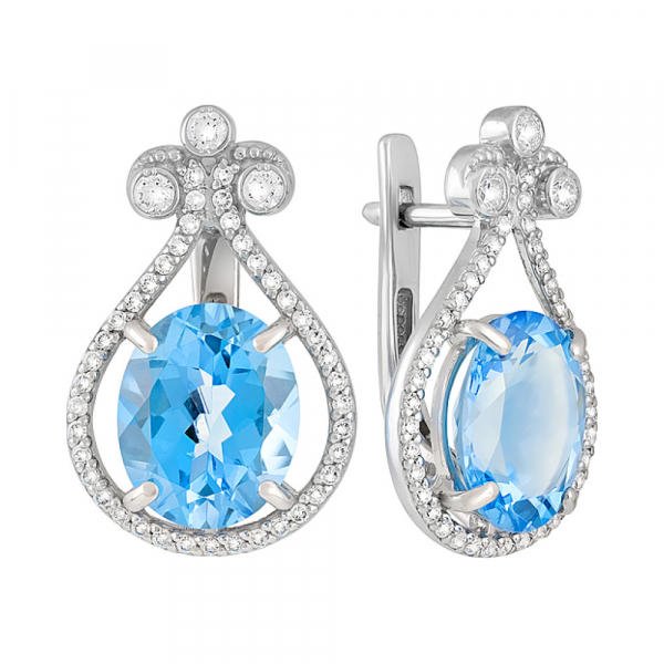 Серебряные серьги с топазом и фианитом № 127994