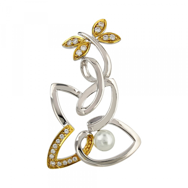 Серебряная подвеска с фианитом и имитац.жемчуга № 106194