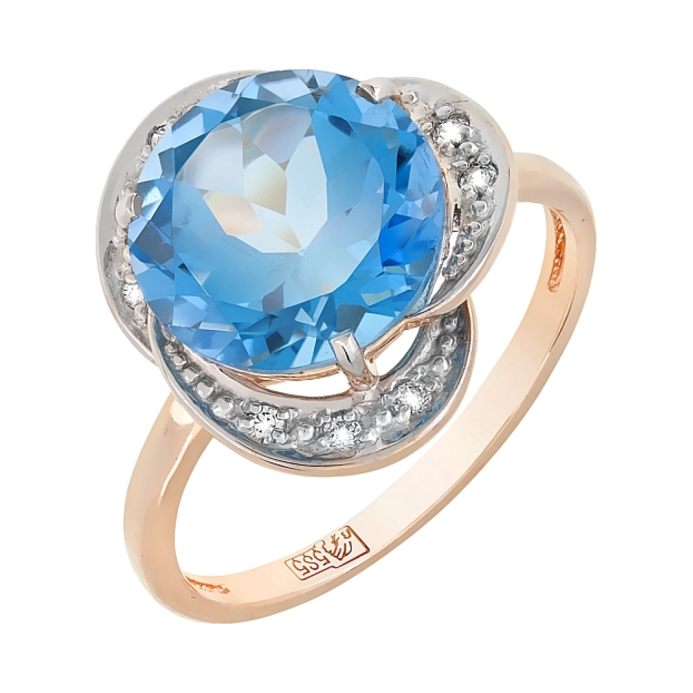 Золотое кольцо с топазом и фианитом № 105669