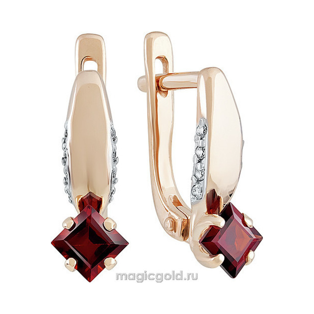 Золотые серьги с гранатом и фианитом № 139819