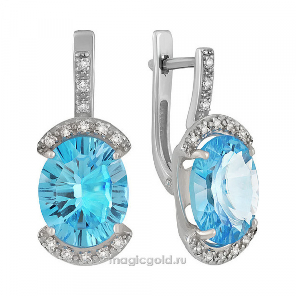 Серебряные серьги с топазом и фианитом № 138892
