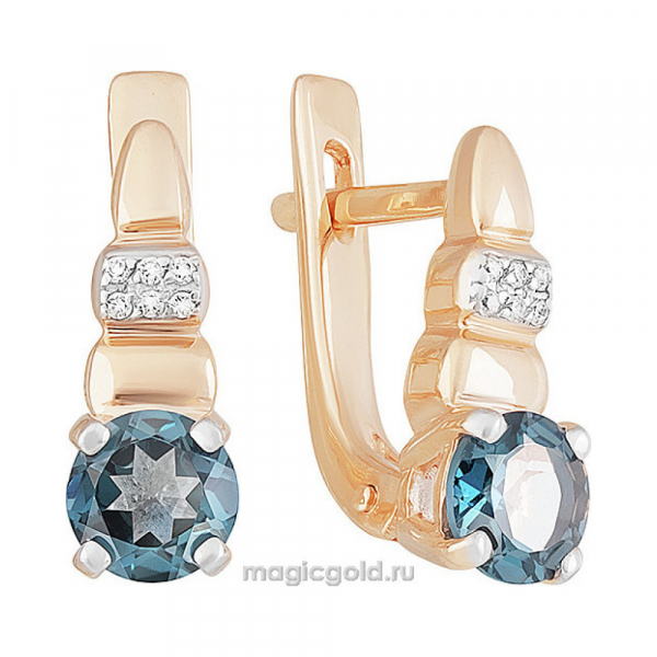 Золотые серьги с топазом и фианитом № 142220