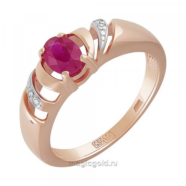 Золотое кольцо с бриллиантом и рубином № 160631