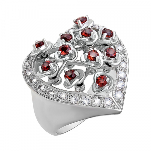 Серебряное кольцо с гранатом и фианитом № 70065