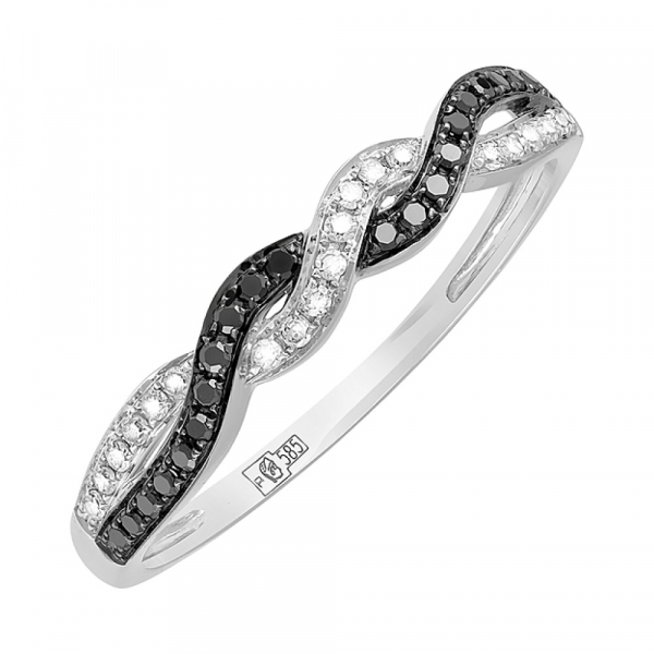 Золотое кольцо с черными и белыми бриллиантами № 106684