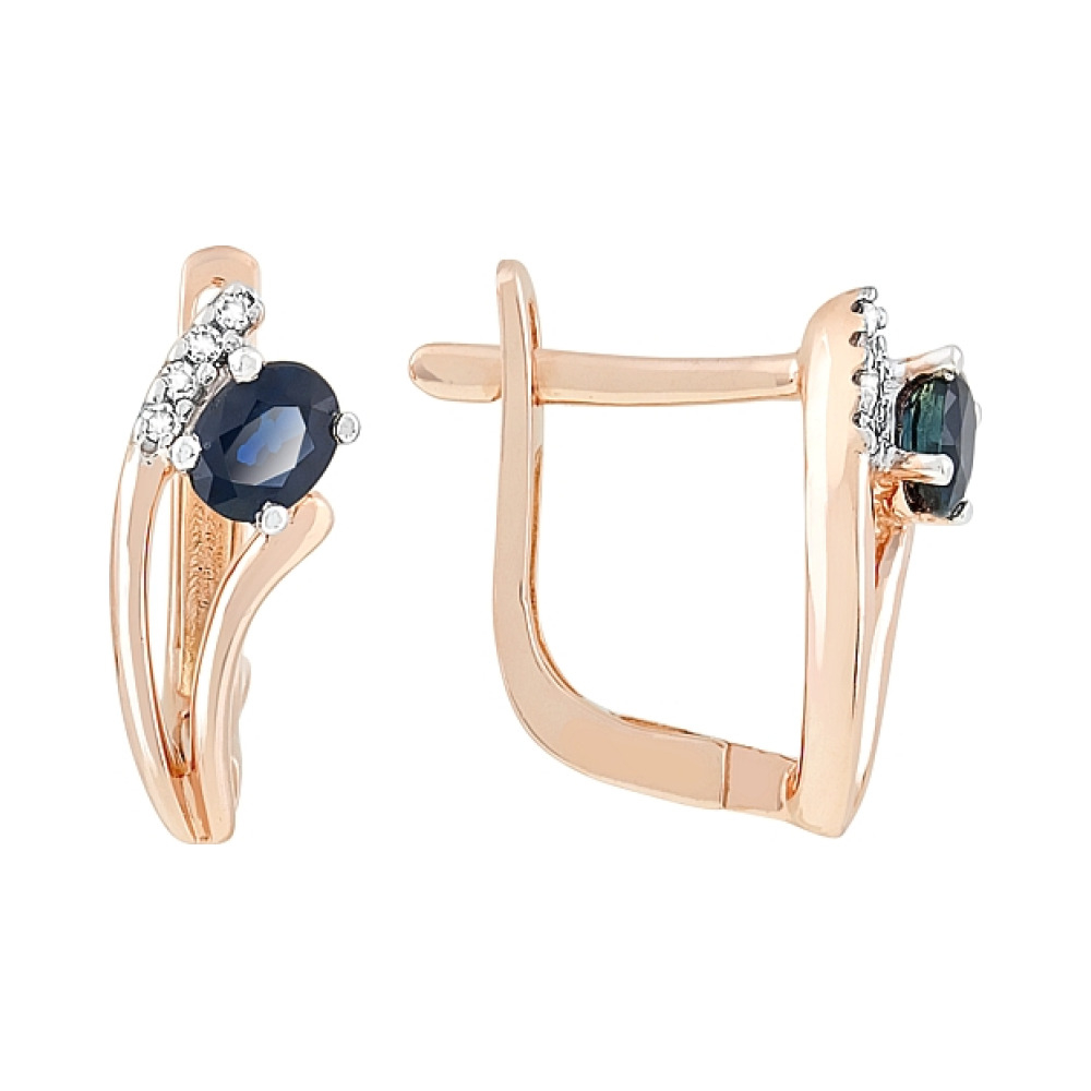 Золотые серьги с бриллиантом и сапфиром № 114448