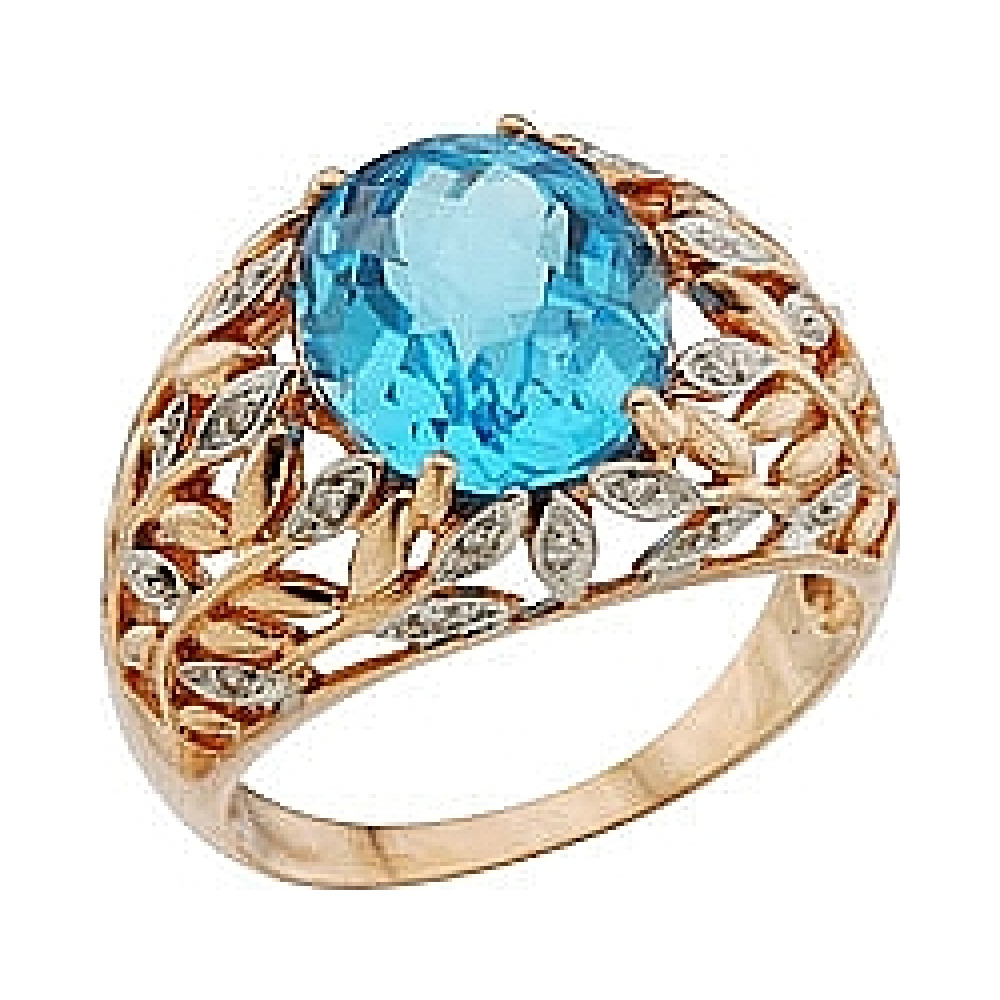 Золотое кольцо с бриллиантом и топазом № 63582