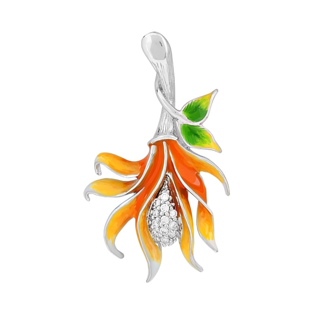 Серебряная подвеска с фианитом и эмалью № 106215