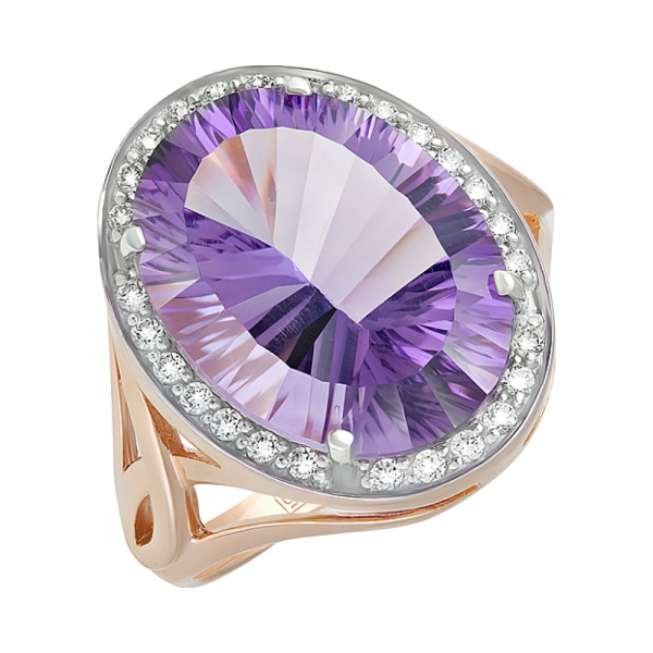 Золотое кольцо с аметистом и фианитом № 128431