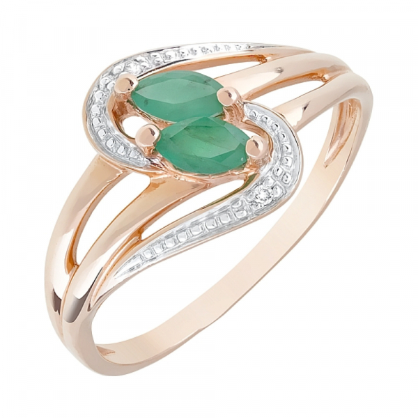 Золотое кольцо с бриллиантом и изумрудом № 7227