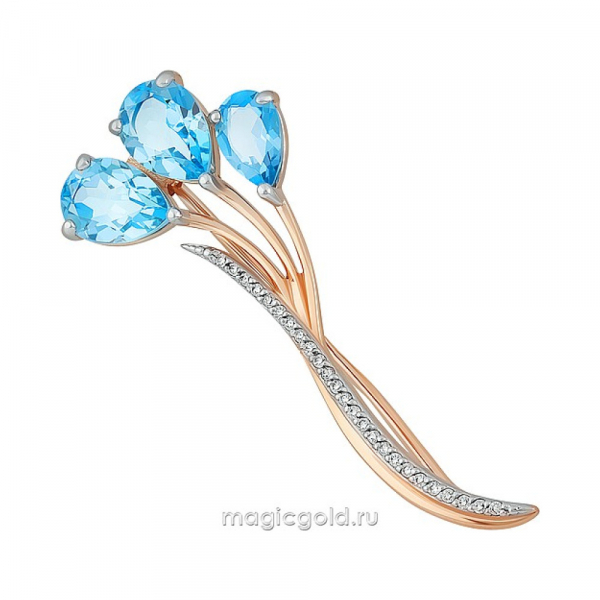 Золотая брошь с топазом и фианитом № 164273