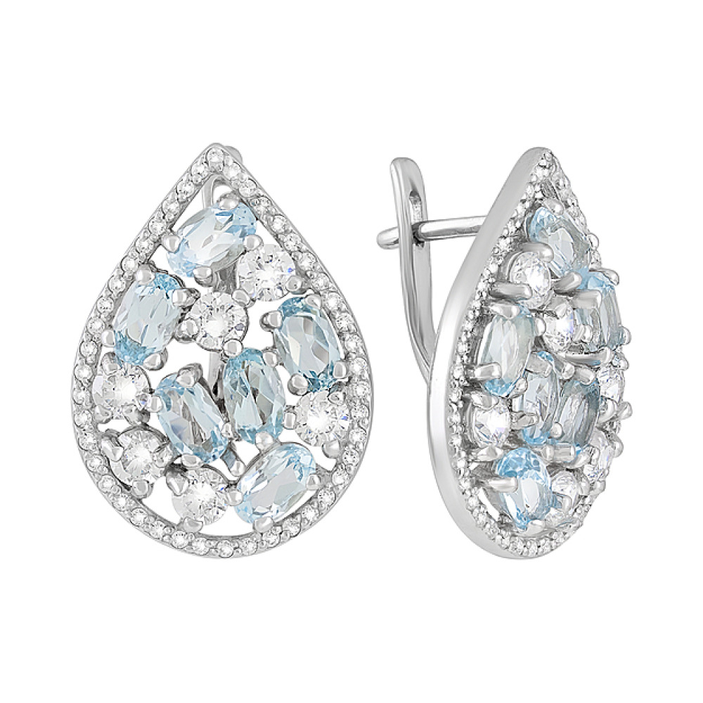 Серебряные серьги с топазом и фианитом № 128110