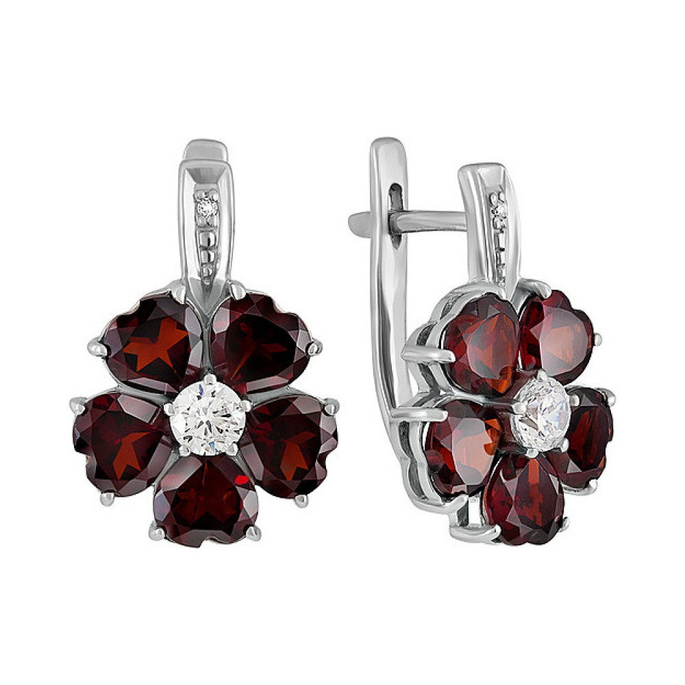 Серебряные серьги с гранатом и фианитом № 132766