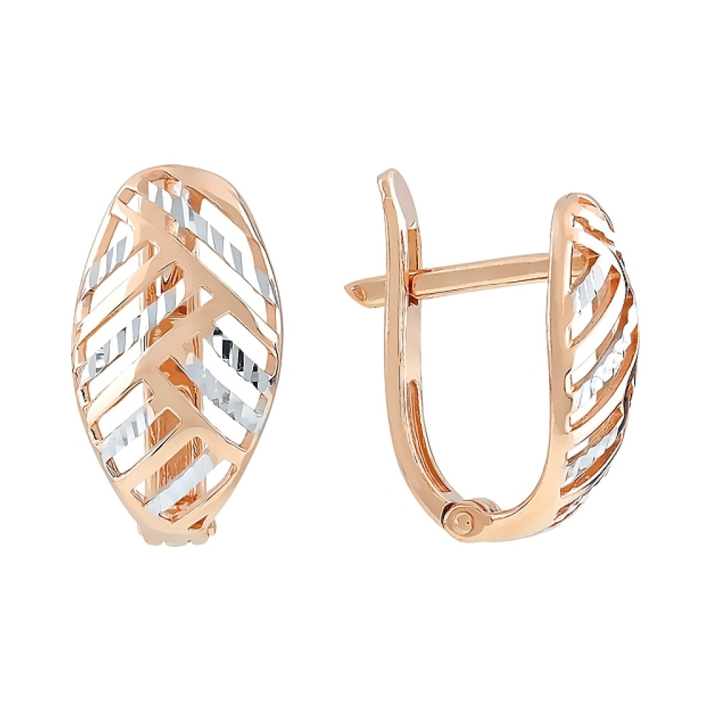 Золотые серьги без камня с алмазкой № 112366