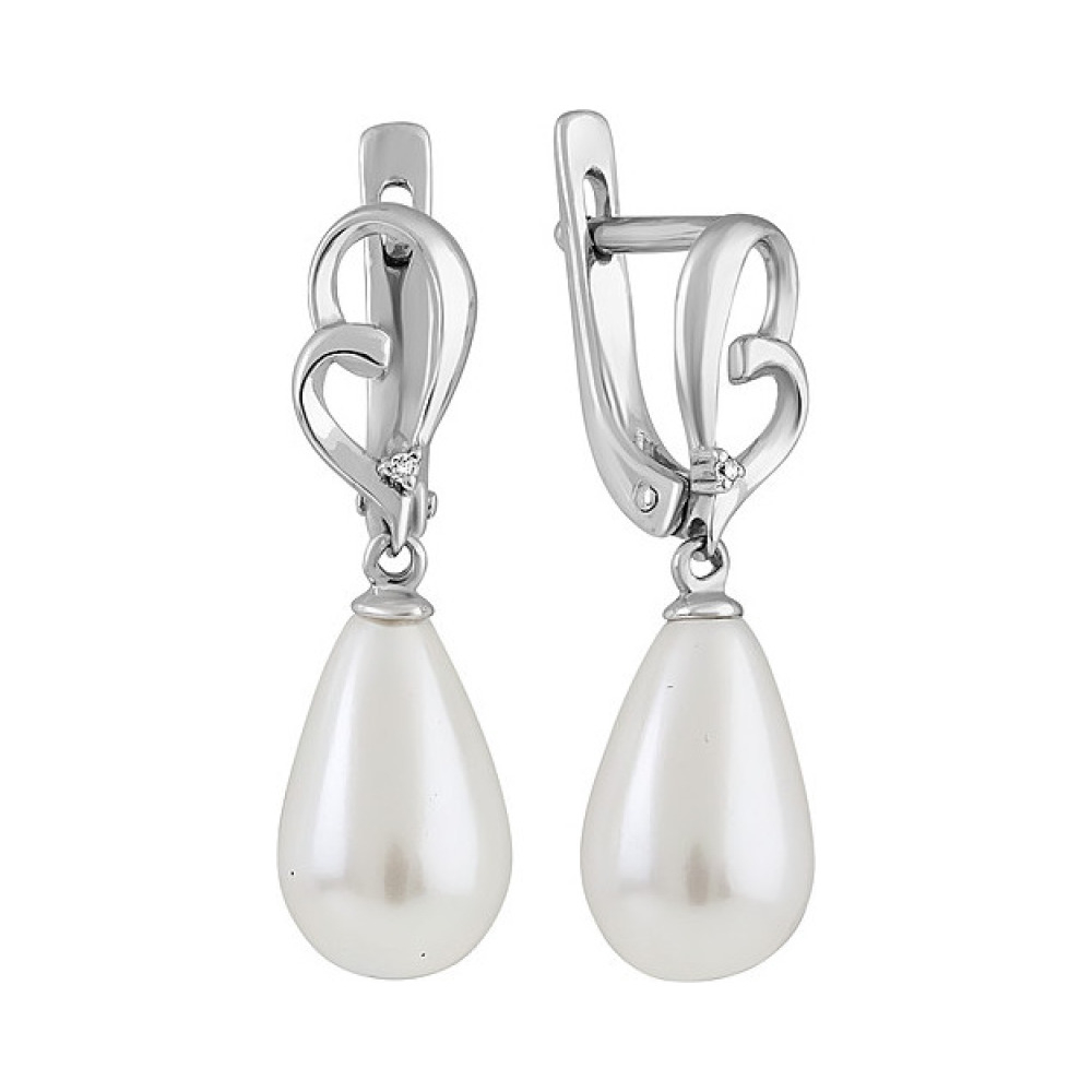 Серебряные серьги с перламутровым жемчугом и фианитом № 134600