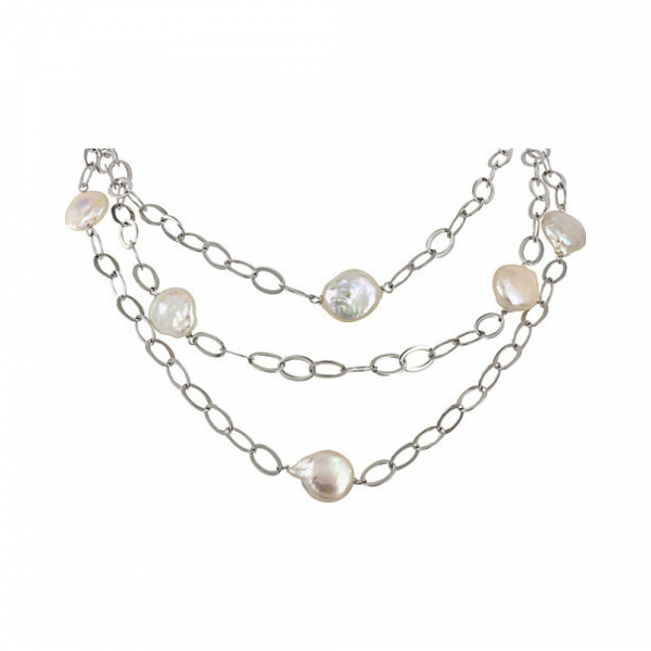 Серебряное колье с имитацией жемчуга № 107122