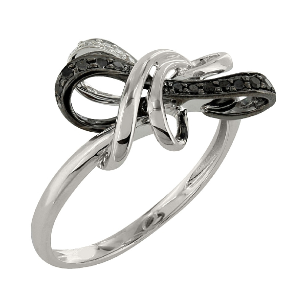 Золотое кольцо с чёрным и белым бриллиантами № 101880