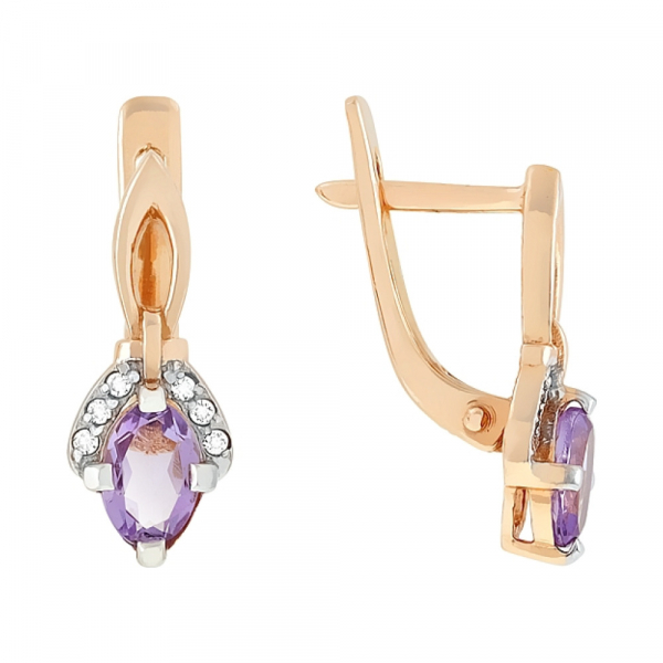 Золотые серьги с аметистом и фианитом № 95934