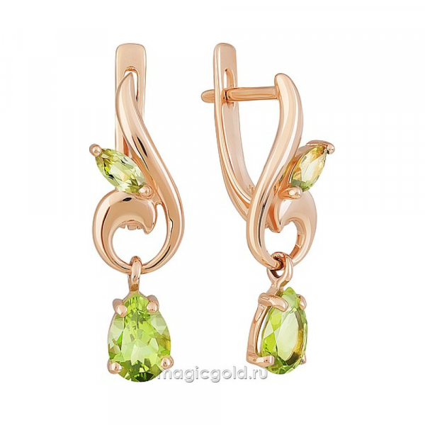 Золотые серьги с хризолитом № 164384