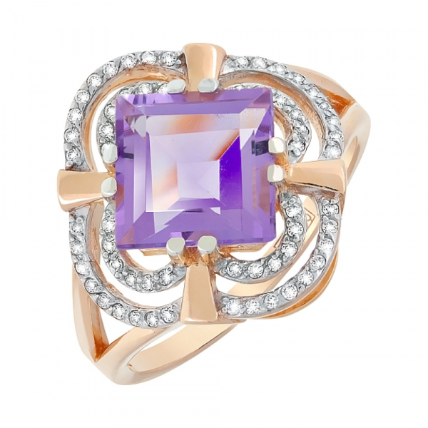 Золотое кольцо с аметистом и фианитом № 118863