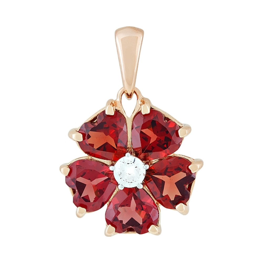 Золотая подвеска с гранатом и фианитом № 107847