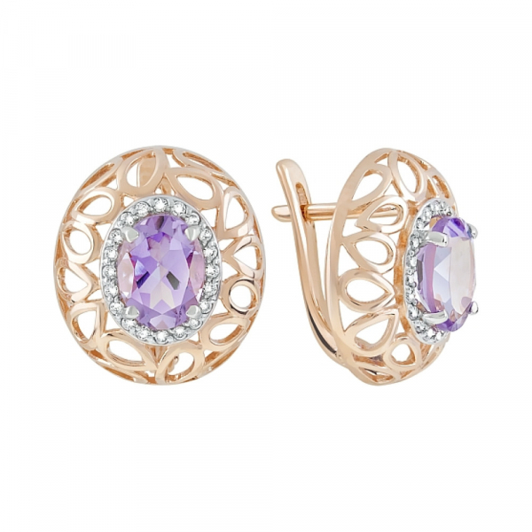 Золотые серьги с аметистом и фианитом № 119990