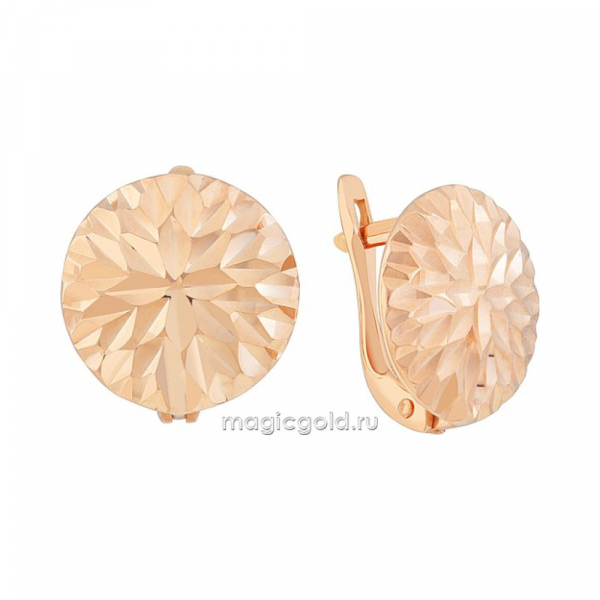Золотые серьги без камня с алмазкой № 171864