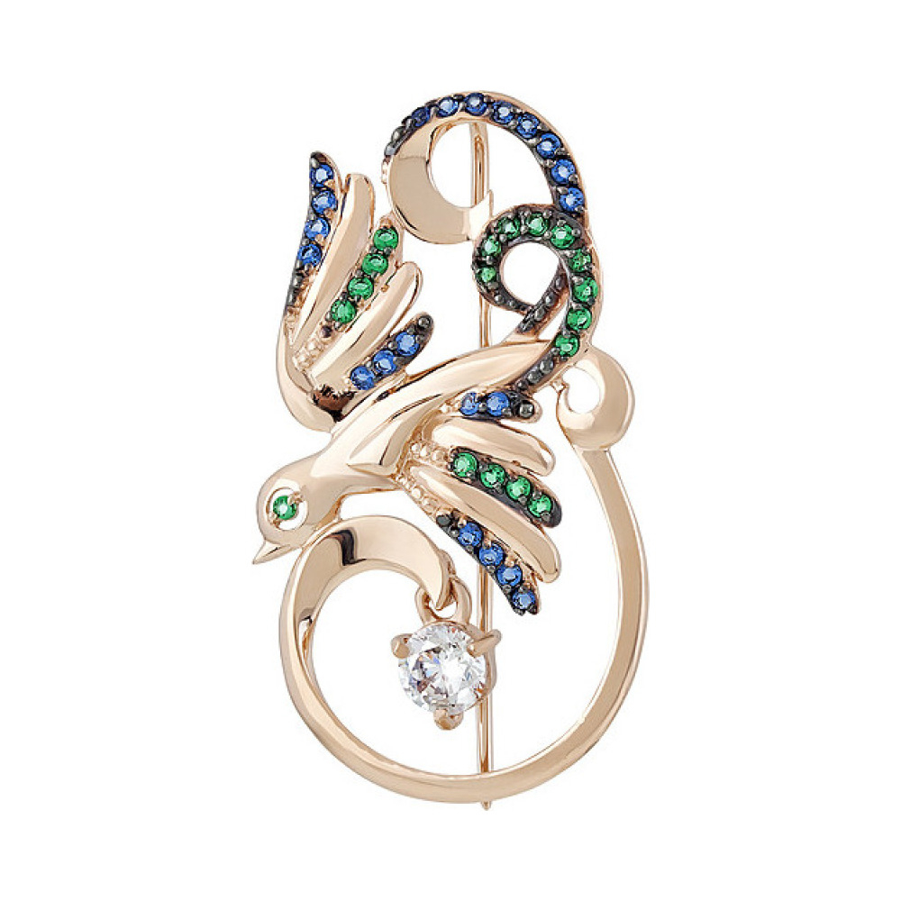 Золотая брошь с фианитами № 135235