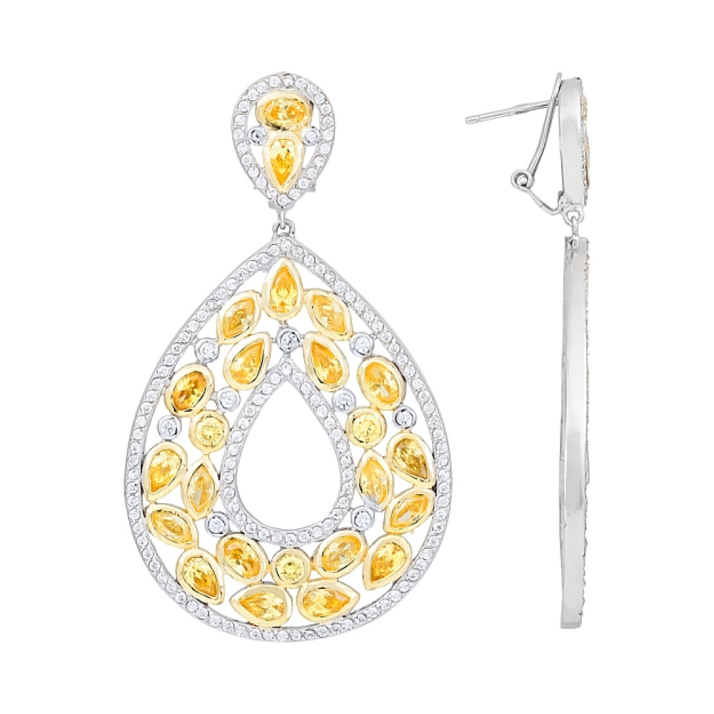 Серебряные серьги с фианитом и золотым покрытием № 115598