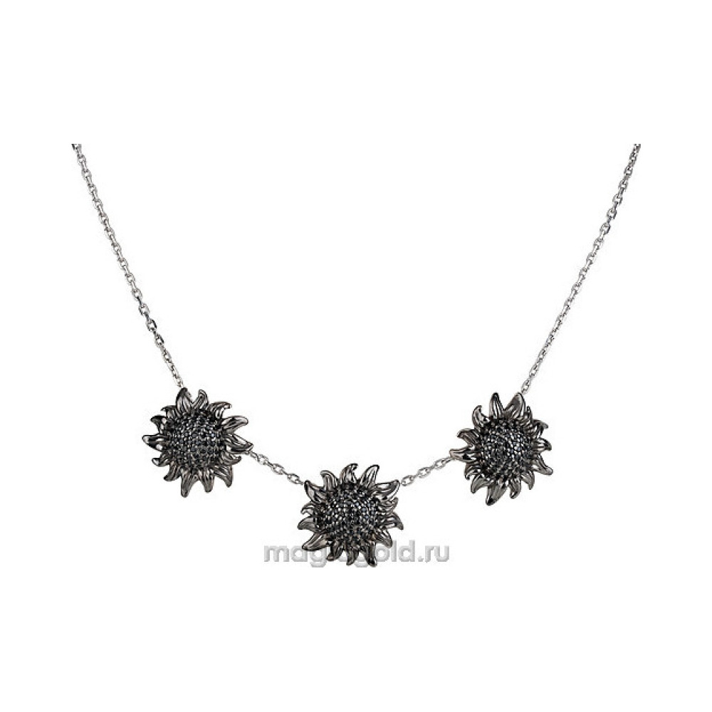 Серебряное колье с фианитом и черным покрытием № 137359