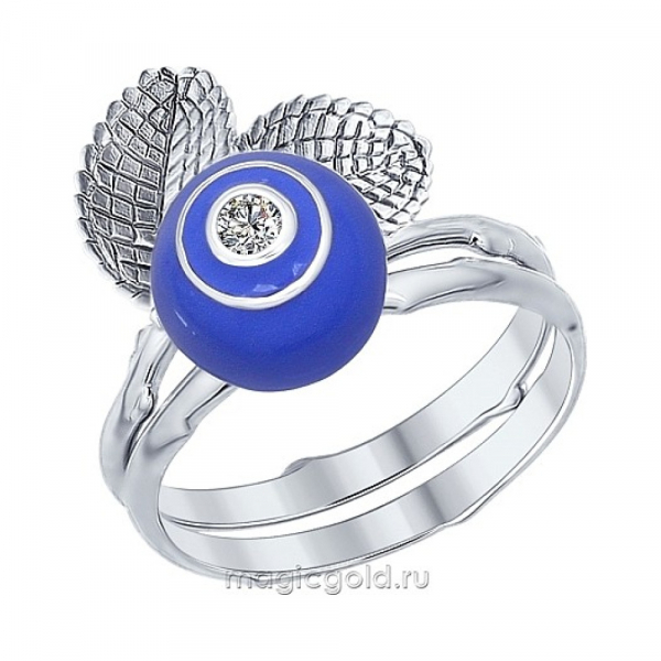 Серебряное кольцо с фианитом и эмалью № 138570