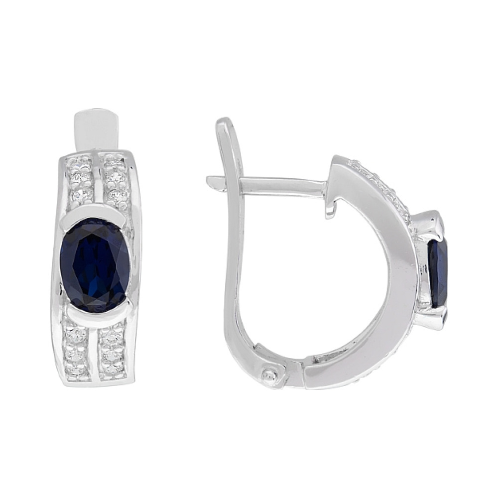 Серебряные серьги с имитац. шпинели и фианитом № 108404