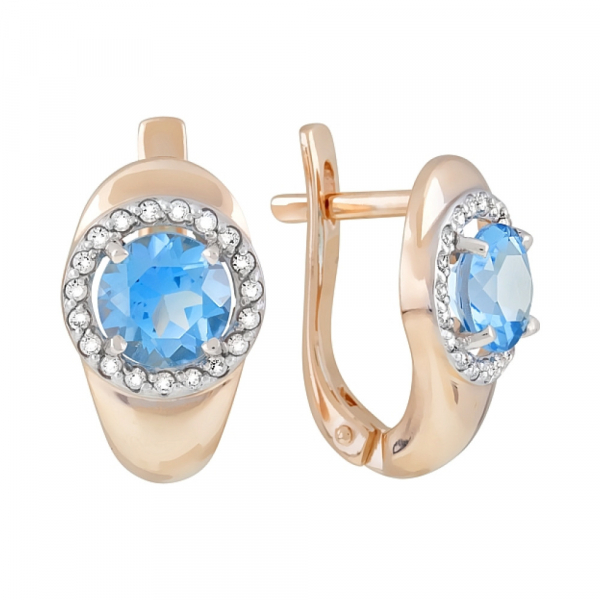 Золотые серьги с топазом и фианитом № 120228