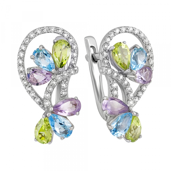 Серебряные серьги с полудрагоценными вставками № 132161