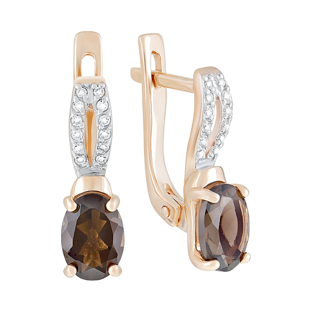 Золотые серьги с раухтопазом и фианитом № 122919