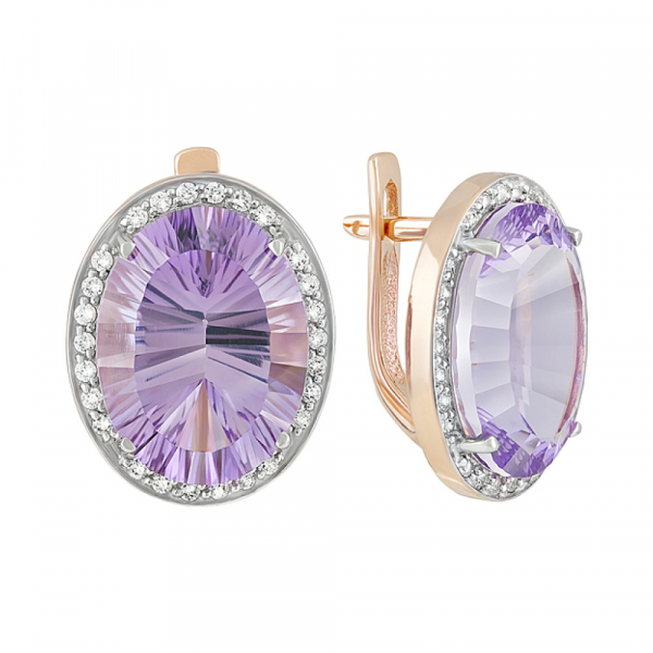 Золотые серьги с аметистом и фианитом № 128432