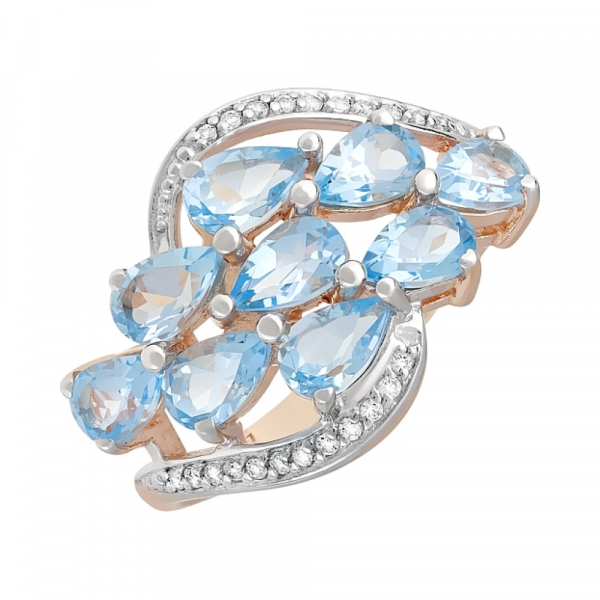 Золотое кольцо с топазом и фианитом № 119685