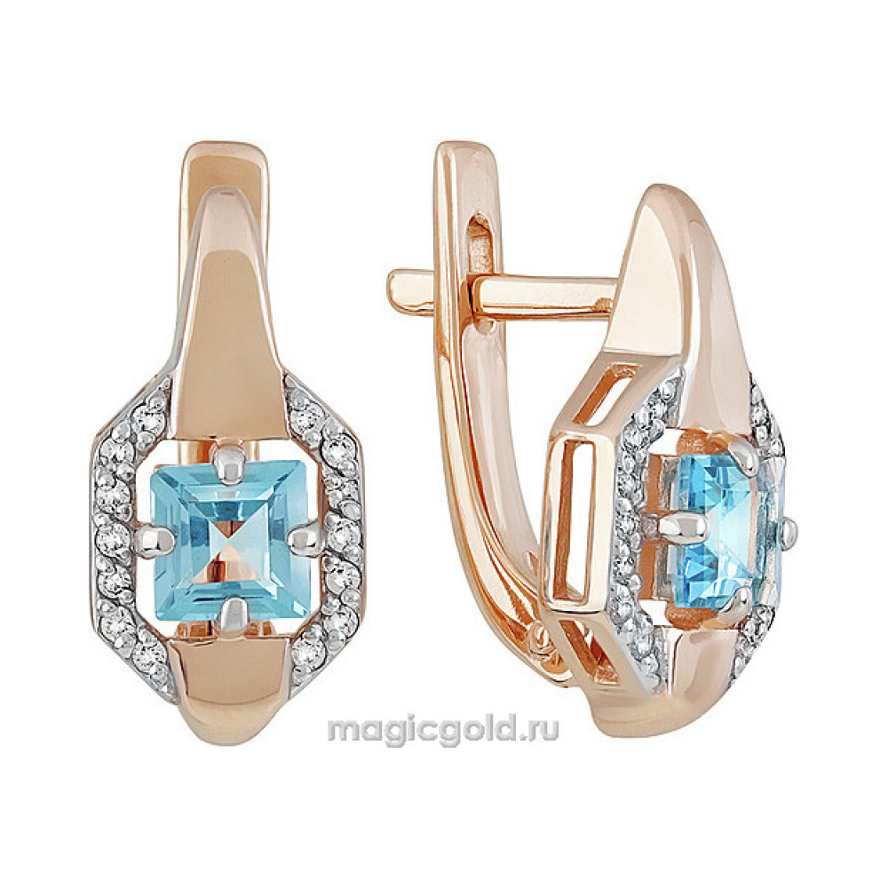 Золотые серьги с топазом и фианитом № 141373