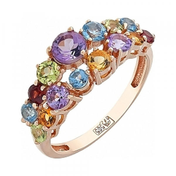 Золотое кольцо с полудрагоценными вставками № 114694