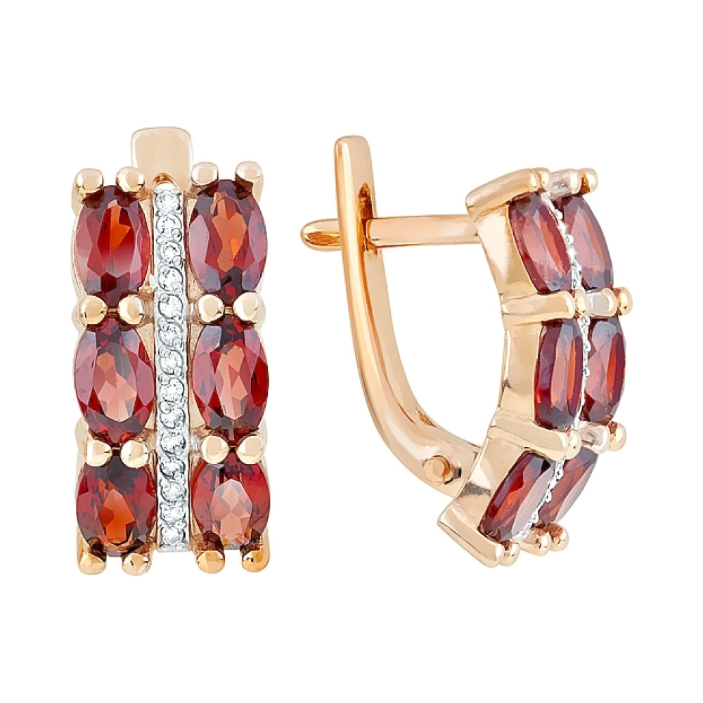 Золотые серьги с гранатом и фианитом № 119581