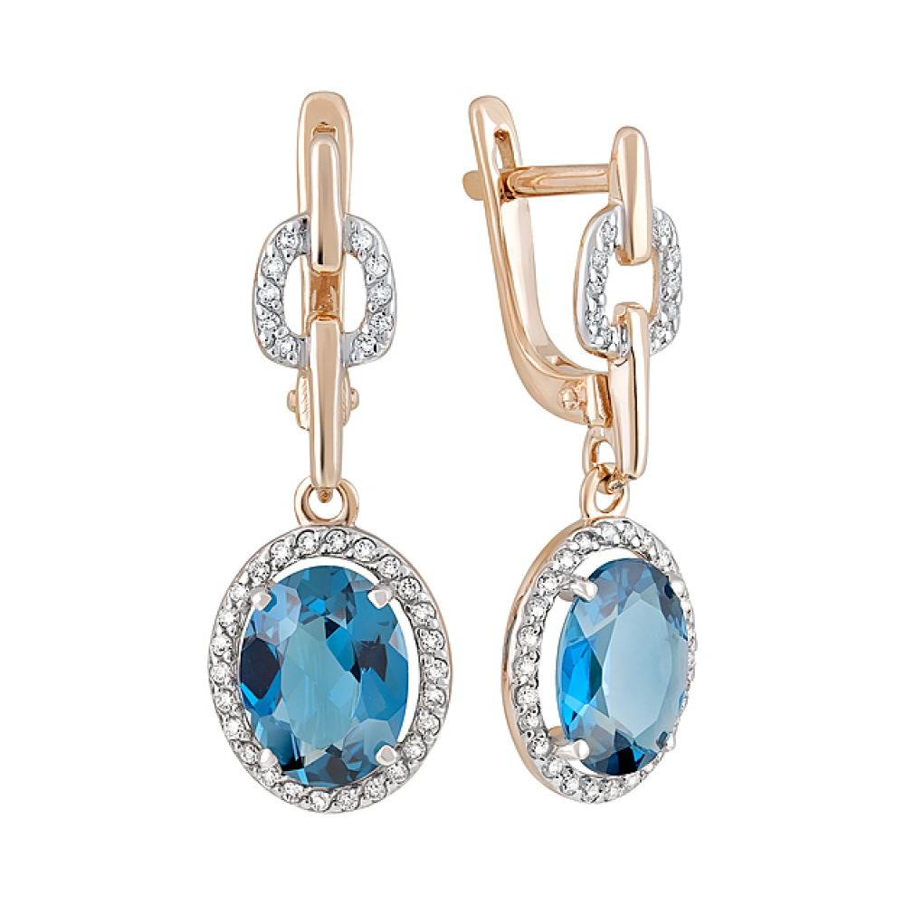 Золотые серьги с топазом и фианитом № 126519