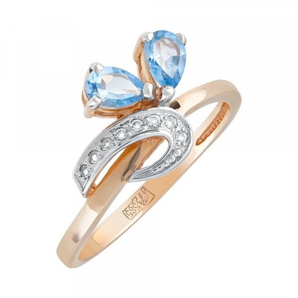 Золотое кольцо с топазом и фианитом № 95423