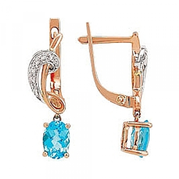 Золотые серьги с бриллиантом и топазом № 82360