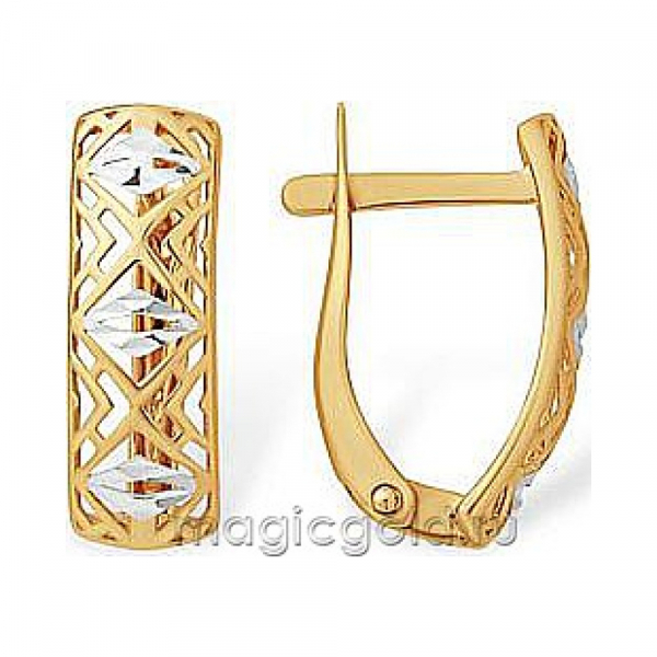 Золотые серьги без камня с алмазкой № 174221